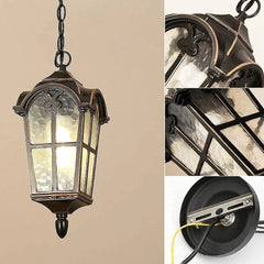 Pendant Light Exterior Hanging Lantern, Antique Bronze Outdoor Chandelier for Porch and Ceiling Lighting