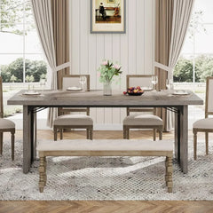 Rustic Farmhouse Dining Table for 6-8 People – Large Rectangular Kitchen & Dining Room Table