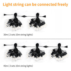 15M LED String Light Shatterproof Led Festoon Garland Retro Patio Light Outdoor Light Decoration For Garden Wedding Holiday