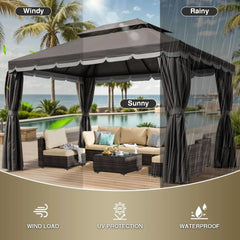 10x13 Outdoor Gazebo for Patio, Gazebo Canopy Tent with Mosquito Netting & Curtains, Party Tent Shelter with Waterproof Sunshade