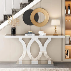 Mirrored Console Table, Entryway Table with Geometric Base, Modern Sofa Table Behind Couch for Living Room, Accent Tab