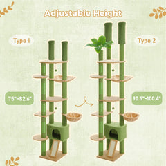Floor to Ceiling Cat Tree with Scratching Posts Spacious Condo Hammock Tunnel Indoor Height Adjustable Wooden Cat Tower Cat Toys