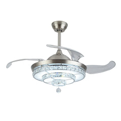 42" Invisible Ceiling Fan Light LED Light Pendant Fan Lamp Retractable Blade w/ Remote Home Decor Fixture 3-Color Adjustable
