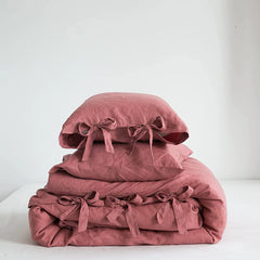 Simple&Opulence 100% Linen 3Pcs Bedding Set  Natural Flax Breathable King Size with Coconut Button Comforter Duvet Cover Set