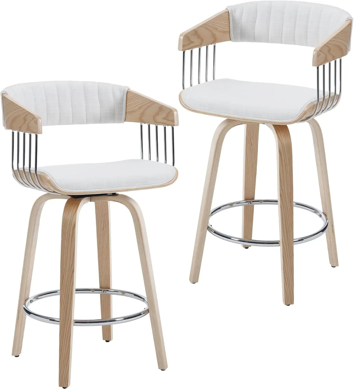 Modern Counter Stools Set of 2 Upholstered Swivel Barstools with Back & Solid Wood Legs 26" Counter Height Stools for Home Bar