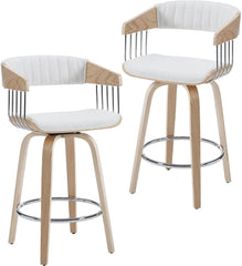 Modern Counter Stools Set of 2 Upholstered Swivel Barstools with Back & Solid Wood Legs 26" Counter Height Stools for Home Bar