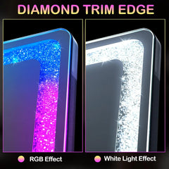Full Length Mirror with RGB Lights, Full Body Lighted Mirror with Crushed Diamond, Free Standing Floor LED Mirror, Wall Mounted