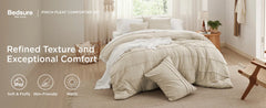 Bedsure King Comforter Set - 4 Pieces Grid Pleat Bed Set, Beige Boho Bedding for All Season, 1 Soft Comforter, 2 Pillowcases, 1