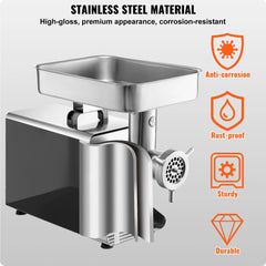 VEVOR Meat Grinder Electric Meat Grinders&Blade Grinding Plate Stainless Steel Commercial for Kitchen Restaurant Butcher Store