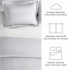 Light Gray Puffed Chevron Print Duvet Cover Set 3-Piece Microfiber Bedding King Comforter Protector Pillow Shams Soft Cozy
