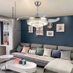 42" Invisible Ceiling Fan Light LED Light Pendant Fan Lamp Retractable Blade w/ Remote Home Decor Fixture 3-Color Adjustable