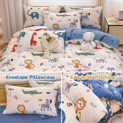 Kids Duvet Cover Set Full Size, Cotton Cartoon Car Truck Bedding Set for Boys Girls, 3 Pieces Soft Breathable White Yellow Plaid