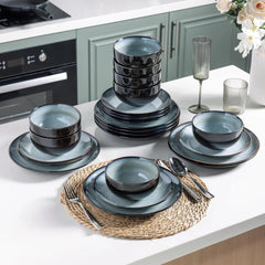Ceramic Dinnerware ,Stoneware Plates and Bowls Sets,Handmade Reactive Glaze Dishes Set,Chip Resistant and Scratch (24PCS)