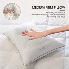 Bed Pillows 100% Cotton Soft Feather Down Pillows King Size Pillows Set of 2 Pack Hotel Collection Pillows for