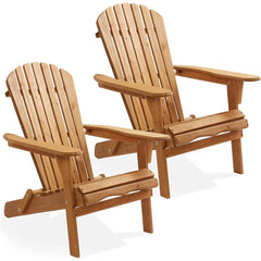 Folding Adirondack Chair, Set of 2 Cedar Wood Outdoor Fire Pit Lounge Chairs for Patio, Deck, Yard, Lawn and Garden Seating, Pa