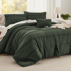 Bedsure King Comforter Set - 4 Pieces Grid Pleat Bed Set, Beige Boho Bedding for All Season, 1 Soft Comforter, 2 Pillowcases, 1