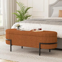 Storage Ottoman Bench with Metal Stand, Upholstered Sherpa Stool with Large Storage Space, Modern Storage Bench