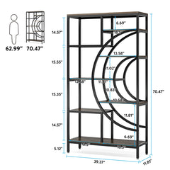 Tribesigns Bookshelf Industrial 5 Tier Etagere Bookcase, Freestanding Tall Bookshelves Display Shelf Storage Organizer