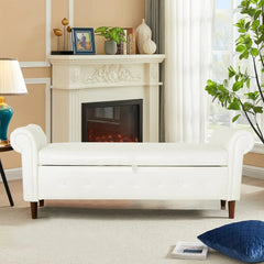 Storage Bench for Bedroom End of Bed Rolled Armed PU Leather Ottoman Couch Long Bench Window Sitting Fireplace Toy Storage Bench