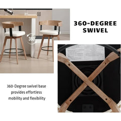 Bar Stools Set of 3 26" Counter Height Bar Stool with Footrest - Modern Wood Barstools with Linen Upholstered Seat, Bar Stools