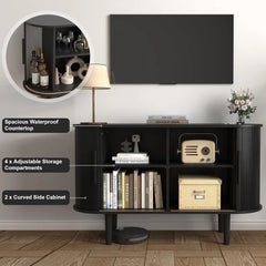 Sideboard Tambour Buffet Cabinet with Storage, Storage Cabinets with Sliding Doors and Handles, Adjustable Shelves