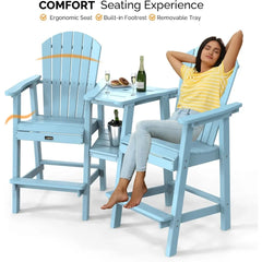 Tall Adirondack Chairs Set of 2 with Removable Double Connecting Trays,Adirondack  Bar Stools  Poly  Deck  Chair