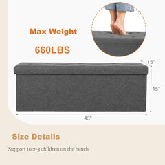 43" Storage Ottoman Bench – Large Hidden Chest Organizer, Comfortable Grey Fabric Footrest