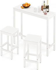 45 inch Bar Table and Chairs Set, Acacia Wood Pub Table with 2 Stools, Rectangular Counter Height Table Set for Dining Room