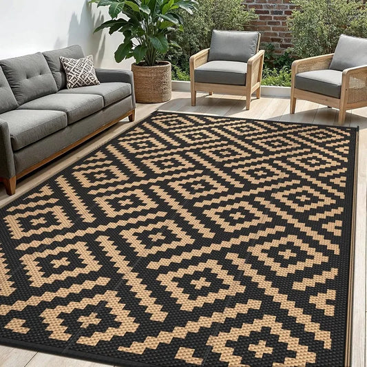 Waterproof Outdoor Rug 8x10 ft, Patio Rug Mat, Reversible Plastic Straw Rug, Indoor/Outdoor Area Rugs Carpet for RV