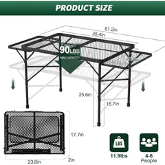 Folding Table with 2 Wing Panels, 3x2 FT with Mesh Desktop,Height Adjustable Folding with Mesh Bag, Outdoor Tables