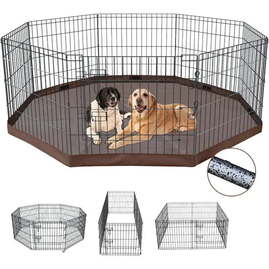 Foldable Metal Dog Exercise Playpen Gate Fence Dog Crate 8 Panels 24 Inch Height Puppy Kennels with Bottom Pad