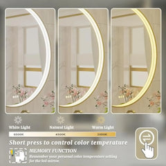 32 英寸 Round Led Bathroom Mirror, Gold Metal Framed Lighted Mirror for Bathroom, Wall Mouted Led Vanity Mirror with Lights, 3