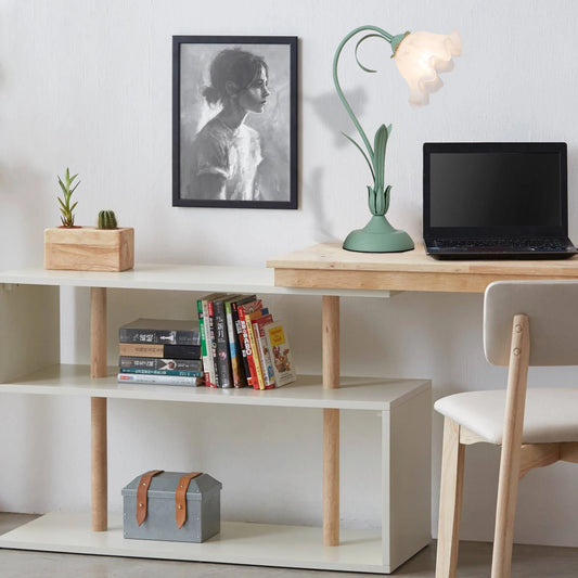 Durable Table Lamp, Green Floral Design, Iron & Glass Construction, E26 Light Source (Not Included), Perfect for Relaxing