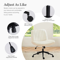JHK Armless Cross Office Chairs with Wheels PU Leather Swivel Living Room Desk Chair Height Adjustable Support Seat Furniture