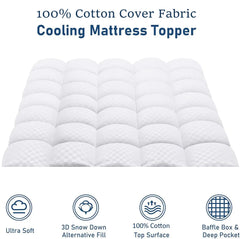 Washable Mattress Pad Quilted Fitted Mattress Protector Cotton Top Stretches up 8-21" Deep Pocket Cooling Mattress Topper Cover