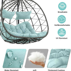 2 Person Double Egg Swing Chair with Stand Indoor Outdoor, Hammock Swing Chair Foldable Hanging Chair, Patio Wicker