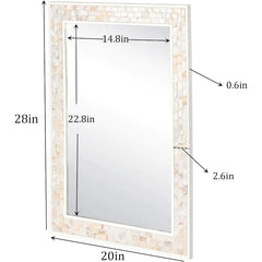 White Mirrors for Wall , Natural Mother of Pearl Inlay Mosaic Framed Rectangle Mirror for Bathroom, Bedroom or Entryway