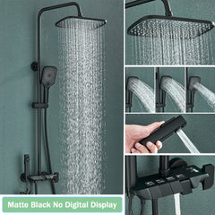 Rozin Black Smart Digital Display Shower Faucet Set Piano Style Rainlfall Bathroom System Grey Digital Mixer Tap Bidet Shower