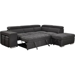 Microfiber Sectional Sleeper Sofa with Pull-Out Bed, Adjustable Headrests & Storage