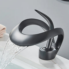 Solid Brass Waterfall Basin Faucet Single Handle Hot Cold Water Mixer Tap For Bathroom Sink