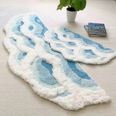 2x6 feet Shag 3D Stereo Wave Moss Bedside Rug 23"×72" Cute Navy Blue Runner Rug Non Slip Washable Bathroom Rugs Bath Mats