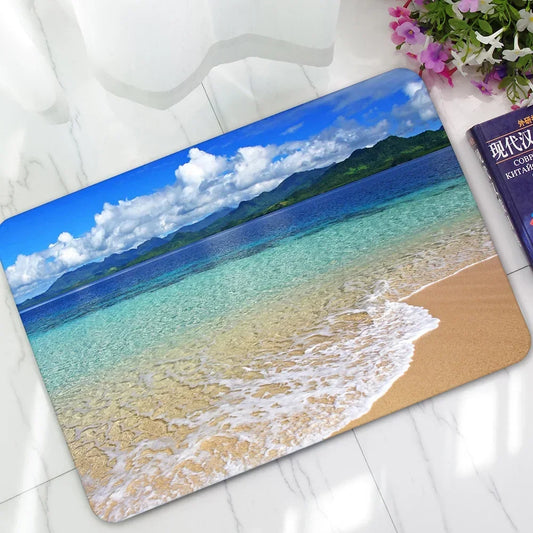 Beach Waves Pattern Home Rubber Doormat Outdoor Anti-slip Bathroom Mats Bedroom Carpets Bedside Mat Kitchen Area Rug Small rug