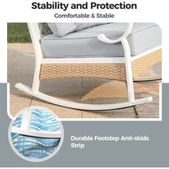4 Piece Metal Outdoor Patio Furniture Set, Patio Conversation Sets 2-Seater Sofa, 2 Single Sofa and Coffee Table
