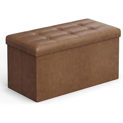 30" Foldable Storage Ottoman Bench – Coffee Brown Faux Leather, 660 lb Capacity