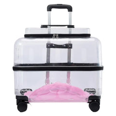 Easy to Clean Pet Carrier Transparent Cat Carrier with Wheels for Travel Hiking Spacious Pet Trolley Case with Breathable Holes