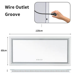 LED Bathroom Mirror Rectangular Wall Vanity Mirror Dimmable with 8 RGB Backlit 3 Front Color Anti-fog, Memory
