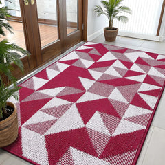 Large Door Mat Indoor Entrance Washable 59x35, Odor-Free Low-Profile Front Back Geometric Doormat, Absorbent Resist