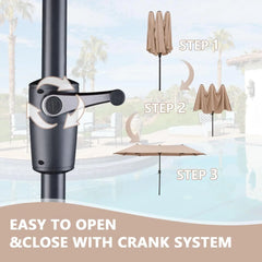 13Ft Large Patio Umbrella with Base Outdoor Double-Sided Market Extra Large Table Umbrella Easy Crank for Yard, Poolside