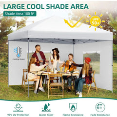 10x10 Pop Up Canopy with 4 Removable Sidewall, Easy Set-Up Portable Canopy Tents for All Season Wind Gazebo with Roller Bag for