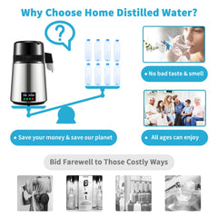 SucceBuy 4L Water Distiller Purifier Filter 1L/H Distilling Speed Dispenser Drinking Bottle Softener Touch Screen Home Appliance